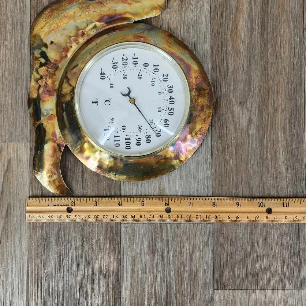 Vintage Metal Snail Wall Thermometer Copper Tone Iridescent Garden Decor 8.5